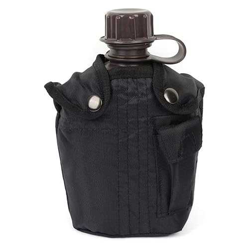 Mil-Tec 1L Lightweight Plastic Canteen with Cover / Durable Water Hydration Container Ideal for Outdoor Enthusiasts, Military Personnel / Great for Camping, Hiking, Sports Activities, Black