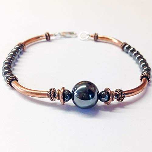 ヘマタイトブレスレット、銅ブレスレット、グレービーズブレスレット、彼女への7周年記念ギフト Simple Graces Jewelry Hematite Bracelet, Copper Bracelet, Gray Beaded Bracelet, 7th Anniversary Gift for Her｜Glomarket