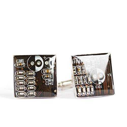 ブラック/ダークブラウンの回路基板カフリンクス、コンピューターマニアへのリサイクルギフト ReComputing Black/dark brown Circuit Board Cufflinks, recycled gift for computer geek｜Glomarket