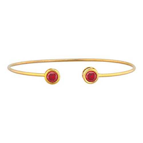 14K ゴールド CZ ガーネット ラウンド ベゼル バングル 腕輪 Elizabeth Jewelry 14Kt Gold CZ Garnet Round Bezel Bangle Bracelet