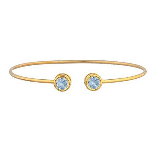 14K ゴールド本物の青緑色 ラウンド ベゼル バングル 腕輪 Elizabeth Jewelry 14Kt Gold Genuine Aquamarine Round Bezel Bangle Bracelet