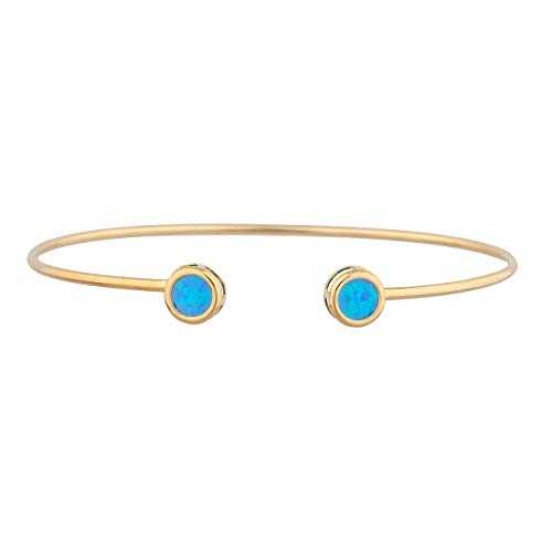 14K ゴールド 模擬 青碧 乳白色 ラウンド ベゼル バングル 腕輪 Elizabeth Jewelry 14Kt Gold Simulated Blue Opal Round Bezel Bangle Bracelet