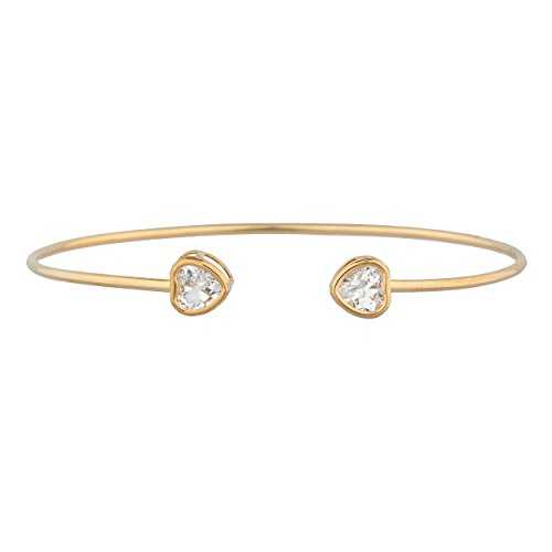 14K ゴールド 酸化ジルコニウム ハート型 ベゼル バングル 腕輪 Elizabeth Jewelry 14Kt Gold Zirconia Heart Bezel Bangle Bracelet