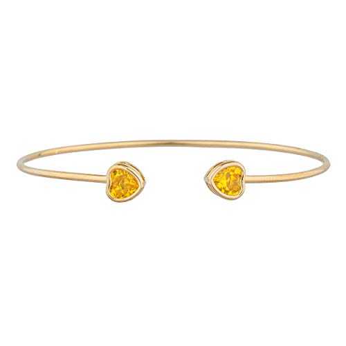 14K ゴールド 模擬 黄色 シトリン ハート型 ベゼル バングル 腕輪 Elizabeth Jewelry 14Kt Gold Simulated Yellow Citrine Heart Bezel Bangle Bracelet