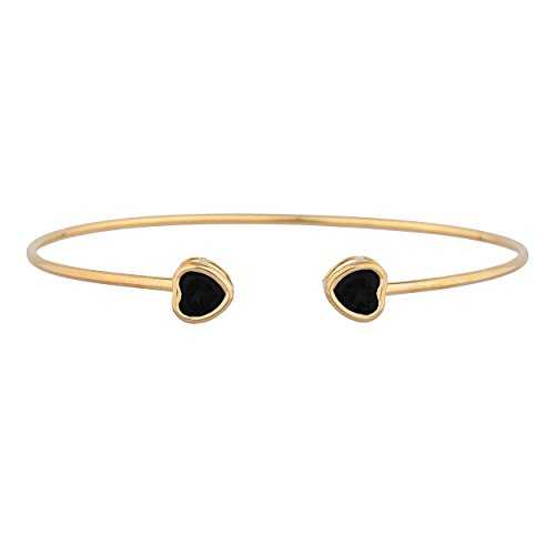 14K ゴールド 本物の黒いこと オニキス ハート型 ベゼル バングル 腕輪 Elizabeth Jewelry 14Kt Gold Genuine Black Onyx Heart Bezel Bangle Bracelet