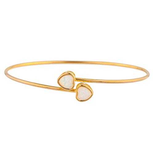14K ゴールド 模擬 乳白色 ハート型 ベゼル バングル 腕輪 Elizabeth Jewelry 14Kt Gold Simulated Opal Heart Bezel Bangle Bracelet