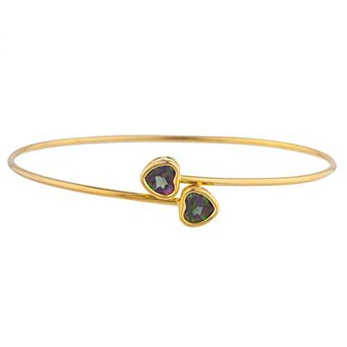 14K ゴールド ナチュラル ミスティック トパーズ ハート ベゼル バングル ブレスレット Elizabeth Jewelry 14Kt Gold Natural Mystic Topaz Heart Bezel Bangle Bracelet