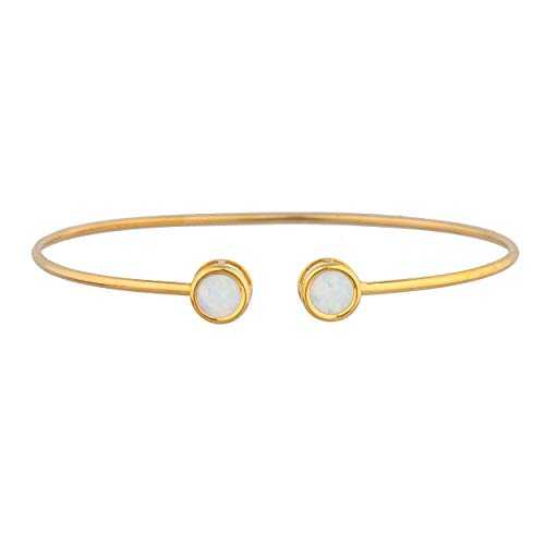 14K ゴールド 本物の乳白色 ラウンド ベゼル バングル 腕輪 Elizabeth Jewelry 14Kt Gold Genuine Opal Round Bezel Bangle Bracelet
