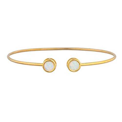 14K ゴールド シミュレート オパール ラウンド ベゼル バングル ブレスレット Elizabeth Jewelry 14Kt Gold Simulated Opal Round Bezel Bangle Bracelet