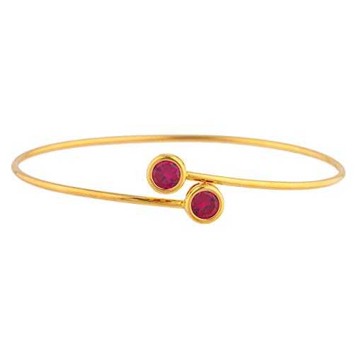 14K ゴールド仕立て上げるルビー ラウンド ベゼル バングル 腕輪 Elizabeth Jewelry 14Kt Gold Created Ruby Round Bezel Bangle Bracelet