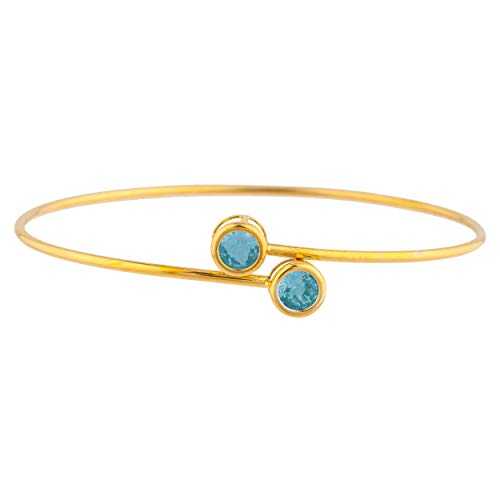 14K ゴールド 模擬 青碧 トパーズ色 ラウンド ベゼル バングル 腕輪 Elizabeth Jewelry 14Kt Gold Simulated Blue Topaz Round Bezel Bangle Bracelet