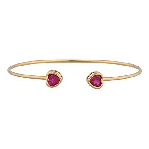 14K ゴールド仕立て上げるルビー ハート型 ベゼル バングル 腕輪 Elizabeth Jewelry 14Kt Gold Created Ruby Heart Bezel Bangle Bracelet