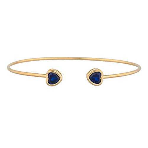 14K ゴールド製青碧 サファイア ハート型 ベゼル バングル 腕輪 Elizabeth Jewelry 14Kt Gold Created Blue Sapphire Heart Bezel Bangle Bracelet