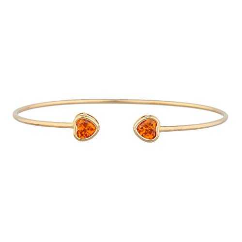 14K ゴールド 模擬 オレンジ色 シトリン ハート型 ベゼル バングル 腕輪 Elizabeth Jewelry 14Kt Gold Simulated Orange Citrine Heart Bezel Bangle Bracelet