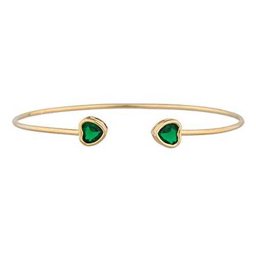 14K ゴールド シミュレート エメラルド ハート ベゼル バングル ブレスレット Elizabeth Jewelry 14Kt Gold Simulated Emerald Heart Bezel Bangle Bracelet