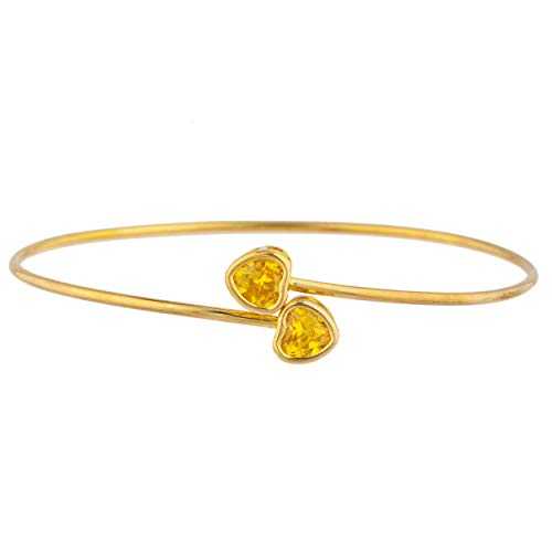 14K ゴールド シミュレート イエロー シトリン ハート ベゼル バングル ブレスレット Elizabeth Jewelry 14Kt Gold Simulated Yellow Citrine Heart Bezel Bangle Bracelet