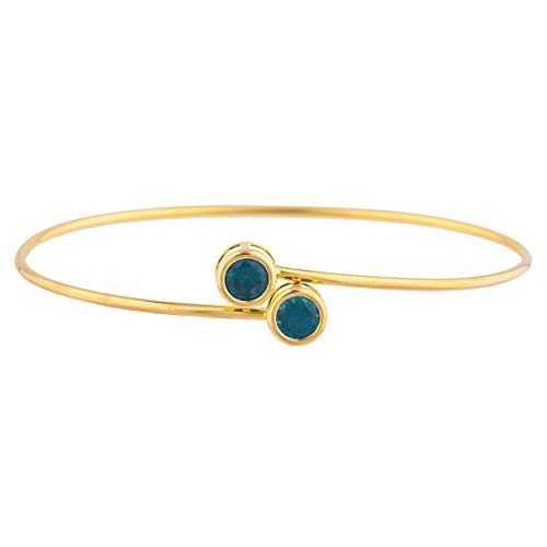 14K ゴールド シミュレート ロンドン ブルー トパーズ ラウンド ベゼル バングル ブレスレット Elizabeth Jewelry 14Kt Gold Simulated London Blue Topaz Round Bezel Bangle Bracelet