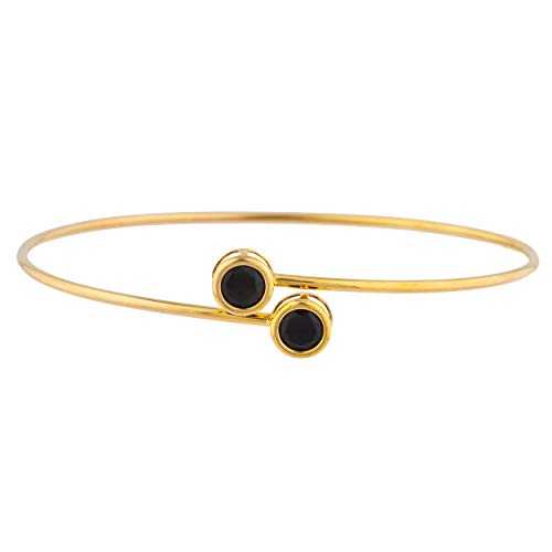 14K ゴールド 本物の黒いこと オニキス ラウンド ベゼル バングル 腕輪 Elizabeth Jewelry 14Kt Gold Genuine Black Onyx Round Bezel Bangle Bracelet