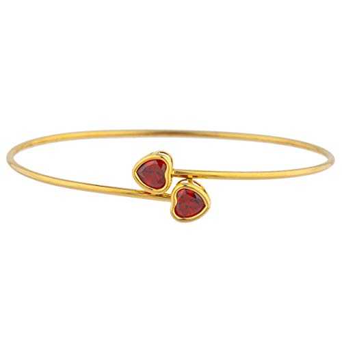 14K ゴールド CZ ガーネット ハート形 ベゼル バングル 腕輪 Elizabeth Jewelry 14Kt Gold CZ Garnet Heart Bezel Bangle Bracelet