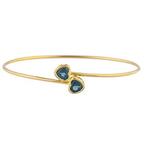 14K ゴールド 模擬 英国の首都 青碧 トパーズ色 ハート形 ベゼル バングル 腕輪 Elizabeth Jewelry 14Kt Gold Simulated London Blue Topaz Heart Bezel Bangle Bracelet