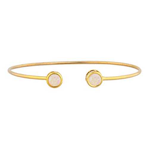 14K ゴールド 模擬 サクラ色 乳白色 ラウンド ベゼル バングル 腕輪 Elizabeth Jewelry 14Kt Gold Simulated Pink Opal Round Bezel Bangle Bracelet