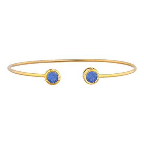 14K ゴールド シミュレート タンザナイト ラウンド ベゼル バングル ブレスレット Elizabeth Jewelry 14Kt Gold Simulated Tanzanite Round Bezel Bangle Bracelet