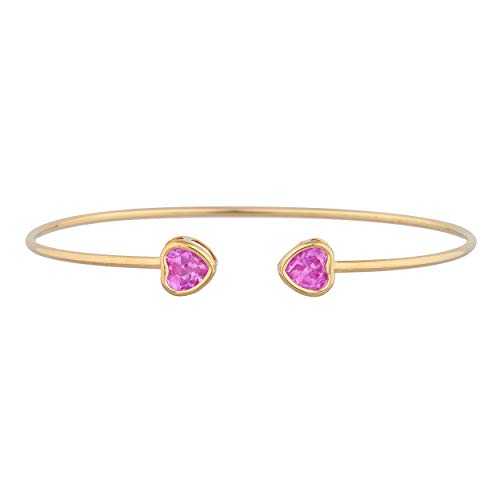 14K ゴールド製サクラ色 サファイア ハート形 ベゼル バングル 腕輪 Elizabeth Jewelry 14Kt Gold Created Pink Sapphire Heart Bezel Bangle Bracelet