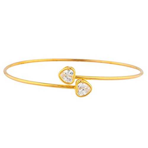 14K ゴールド 酸化ジルコニウム ハート形 ベゼル バングル 腕輪 Elizabeth Jewelry 14Kt Gold Zirconia Heart Bezel Bangle Bracelet