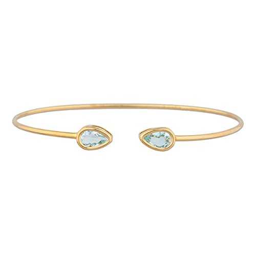 14K ゴールド 本物の青緑色 有りの実 ベゼル バングル 腕輪 Elizabeth Jewelry 14Kt Gold Genuine Aquamarine Pear Bezel Bangle Bracelet