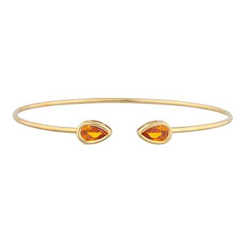14K ゴールド シミュレート オレンジ シトリン ペア ベゼル バングル ブレスレット Elizabeth Jewelry 14Kt Gold Simulated Orange Citrine Pear Bezel Bangle Bracelet