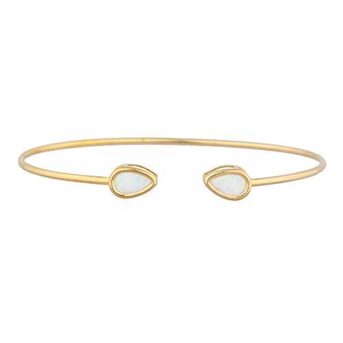 14K ゴールド 模擬 乳白色 ありの実 ベゼル バングル 腕輪 Elizabeth Jewelry 14Kt Gold Simulated Opal Pear Bezel Bangle Bracelet