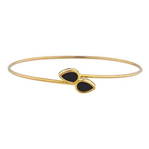 14K ゴールド 本物のブラック オニキス ペア ベゼル バングル ブレスレット Elizabeth Jewelry 14Kt Gold Genuine Black Onyx Pear Bezel Bangle Bracelet