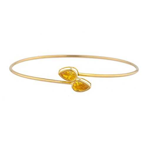 14K ゴールド シミュレート イエロー シトリン ペア ベゼル バングル ブレスレット Elizabeth Jewelry 14Kt Gold Simulated Yellow Citrine Pear Bezel Bangle Bracelet