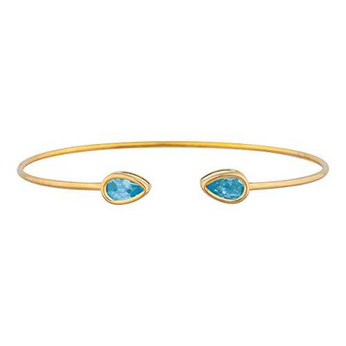 14K ゴールド シミュレート ブルー トパーズ ペア ベゼル バングル ブレスレット Elizabeth Jewelry 14Kt Gold Simulated Blue Topaz Pear Bezel Bangle Bracelet