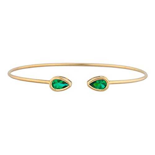 14K ゴールド 模擬 エメラルド ありの実 ベゼル バングル 腕輪 Elizabeth Jewelry 14Kt Gold Simulated Emerald Pear Bezel Bangle Bracelet