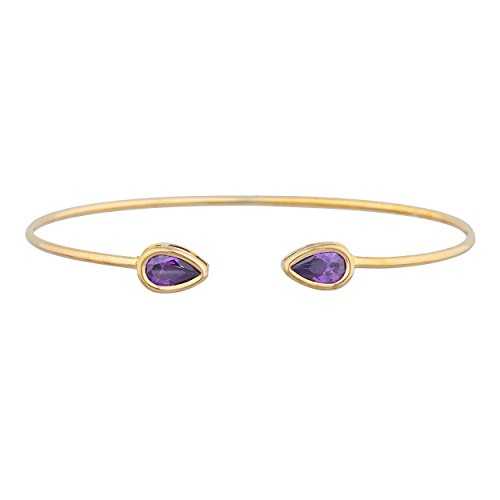 14K ゴールド CZ アメジスト ペア ベゼル バングル ブレスレット Elizabeth Jewelry 14Kt Gold CZ Amethyst Pear Bezel Bangle Bracelet
