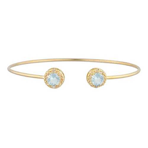 14K ゴールド シミュレート アクアマリン & ダイヤモンド ラウンド バングル ブレスレット Elizabeth Jewelry 14Kt Gold Simulated Aquamarine & Diamond Round Bangle Bracelet