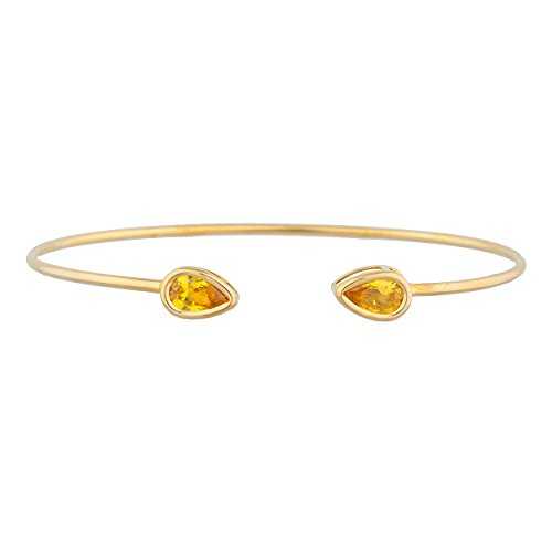14K ゴールド シミュレート イエロー シトリン ペア ベゼル バングル ブレスレット Elizabeth Jewelry 14Kt Gold Simulated Yellow Citrine Pear Bezel Bangle Bracelet