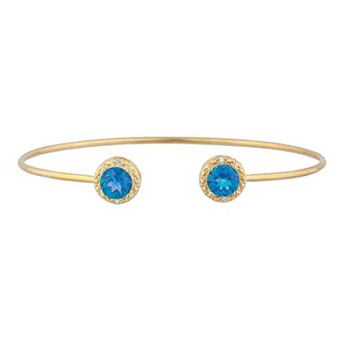 14K ゴールド ナチュラル ブルー ミスティック トパーズ & ダイヤモンド ラウンド バングル ブレスレット Elizabeth Jewelry 14Kt Gold Natural Blue Mystic Topaz & Diamond Round Bangle Bracelet