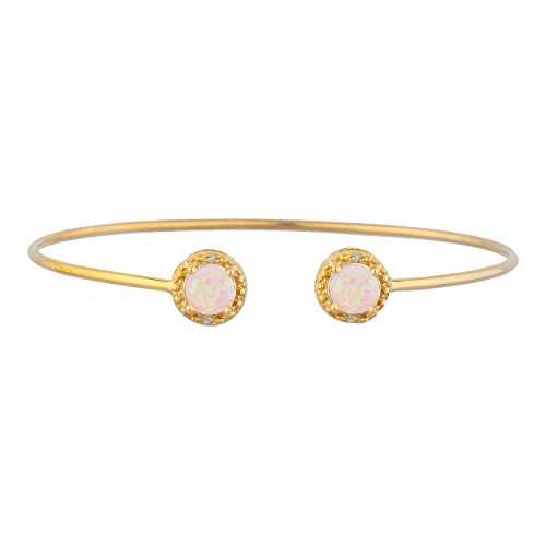 14K ゴールド シミュレート ピンク オパール & ダイヤモンド ラウンド バングル ブレスレット Elizabeth Jewelry 14Kt Gold Simulated Pink Opal & Diamond Round Bangle Bracelet