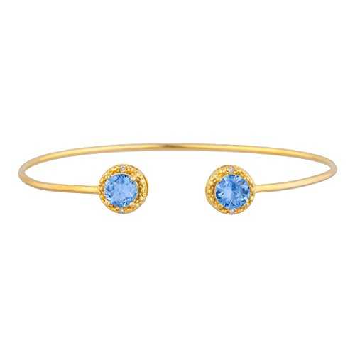 14K ゴールド シミュレート タンザナイト & ダイヤモンド ラウンド バングル ブレスレット Elizabeth Jewelry 14Kt Gold Simulated Tanzanite & Diamond Round Bangle Bracelet