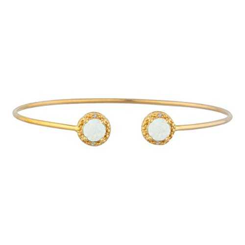 14K ゴールド シミュレート オパール & ダイヤモンド ラウンド バングル ブレスレット Elizabeth Jewelry 14Kt Gold Simulated Opal & Diamond Round Bangle Bracelet