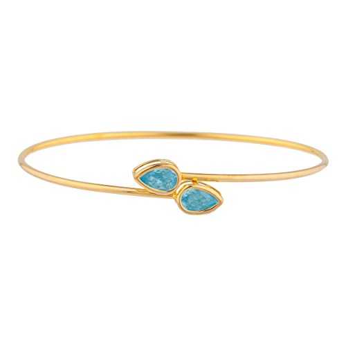 14K ゴールド シミュレート ブルー トパーズ ペア ベゼル バングル ブレスレット Elizabeth Jewelry 14Kt Gold Simulated Blue Topaz Pear Bezel Bangle Bracelet