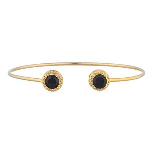 14K ゴールド 本物のブラック オニキス & ダイヤモンド ラウンド バングル ブレスレット Elizabeth Jewelry 14Kt Gold Genuine Black Onyx & Diamond Round Bangle Bracelet