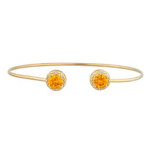 14K ゴールド シミュレート オレンジ シトリン & ダイヤモンド ラウンド バングル ブレスレット Elizabeth Jewelry 14Kt Gold Simulated Orange Citrine & Diamond Round Bangle Bracelet 47,947円