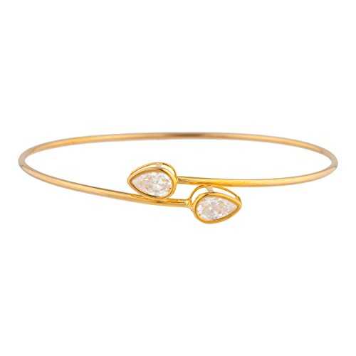 14K ゴールド製ホワイト サファイア ペア ベゼル バングル ブレスレット Elizabeth Jewelry 14Kt Gold Created White Sapphire Pear Bezel Bangle Bracelet