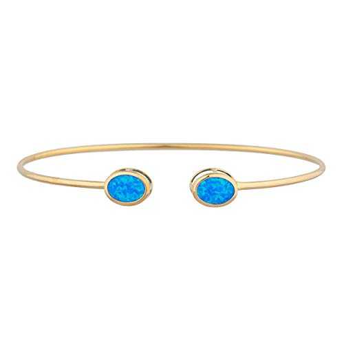 14K ゴールド ブルー オパール オーバル ベゼル バングル ブレスレット Elizabeth Jewelry 14Kt Gold Blue Opal Oval Bezel Bangle Bracelet
