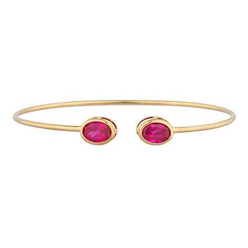 14K ゴールド作成ルビー オーバル ベゼル バングル ブレスレット Elizabeth Jewelry 14Kt Gold Created Ruby Oval Bezel Bangle Bracelet
