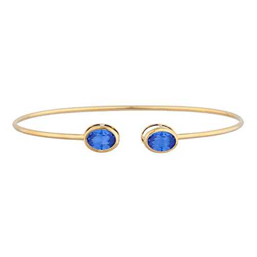 14K ゴールド 模造タンザナイト オーバル ベゼル バングル ブレスレット Elizabeth Jewelry 14Kt Gold Simulated Tanzanite Oval Bezel Bangle Bracelet