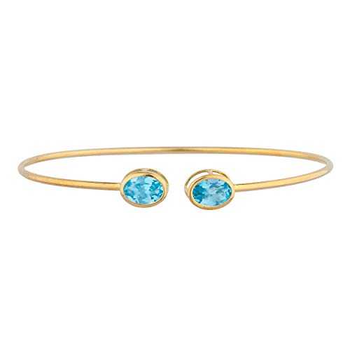 14K ゴールド シミュレート ブルー トパーズ オーバル ベゼル バングル ブレスレット Elizabeth Jewelry 14Kt Gold Simulated Blue Topaz Oval Bezel Bangle Bracelet